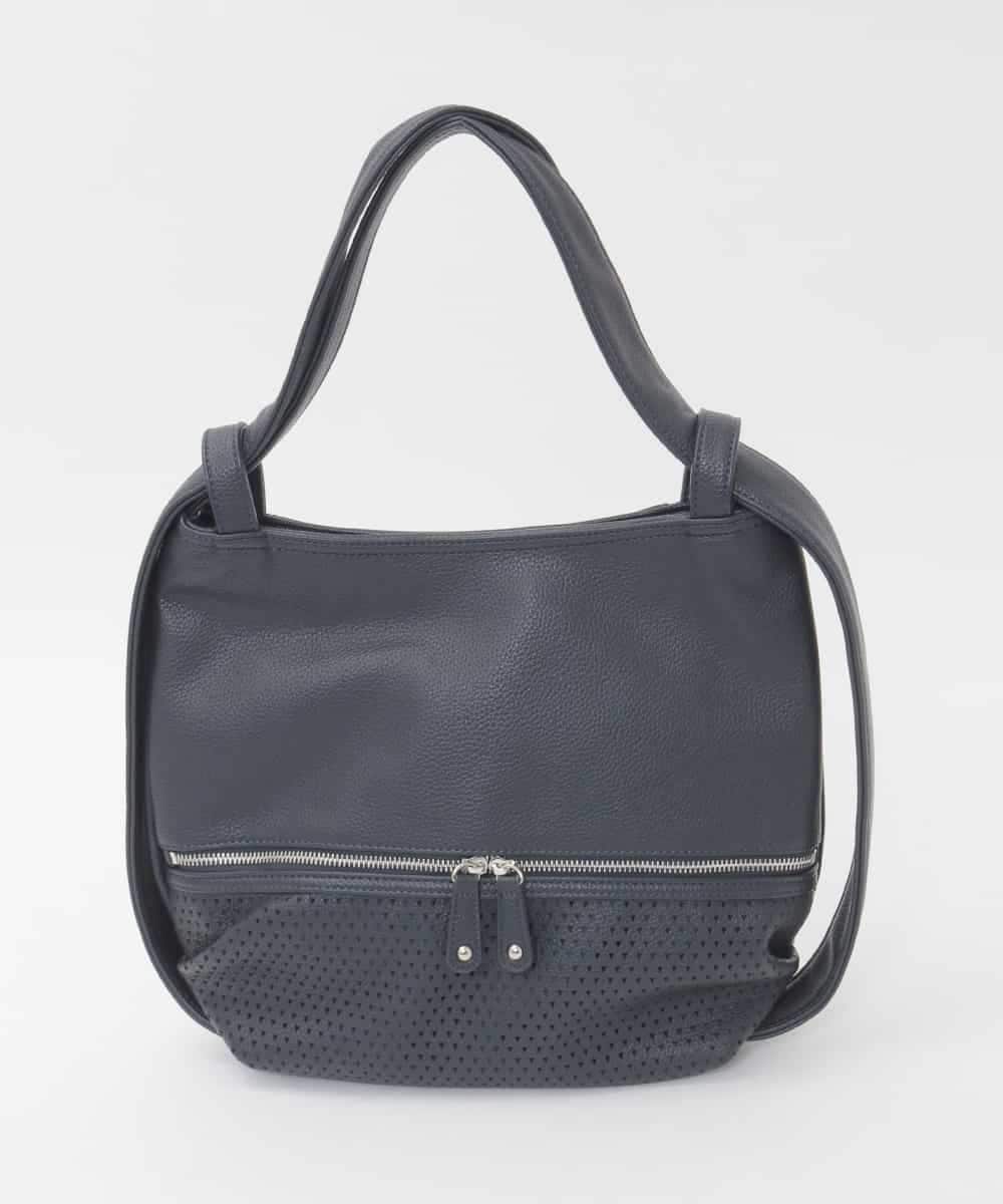 BKCAG28160 MK MICHEL KLEIN BAG(MK ミッシェルクラン バッグ) [2WAY]パンチングデザイン変形コンパクトバッグ ネイビー