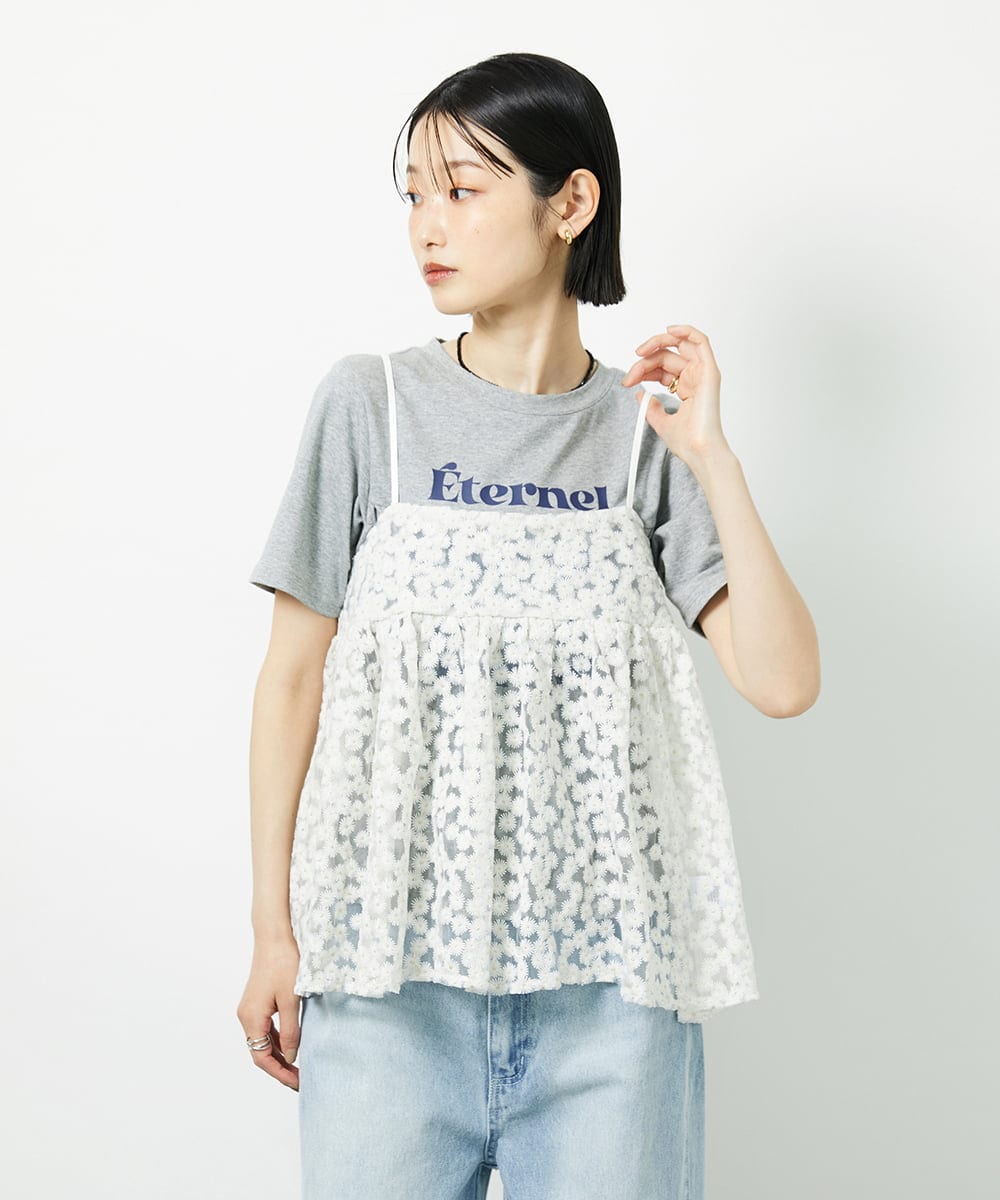 CTBID02055 TONEA(トネア) チュールフラワー刺繍キャミ ブラック