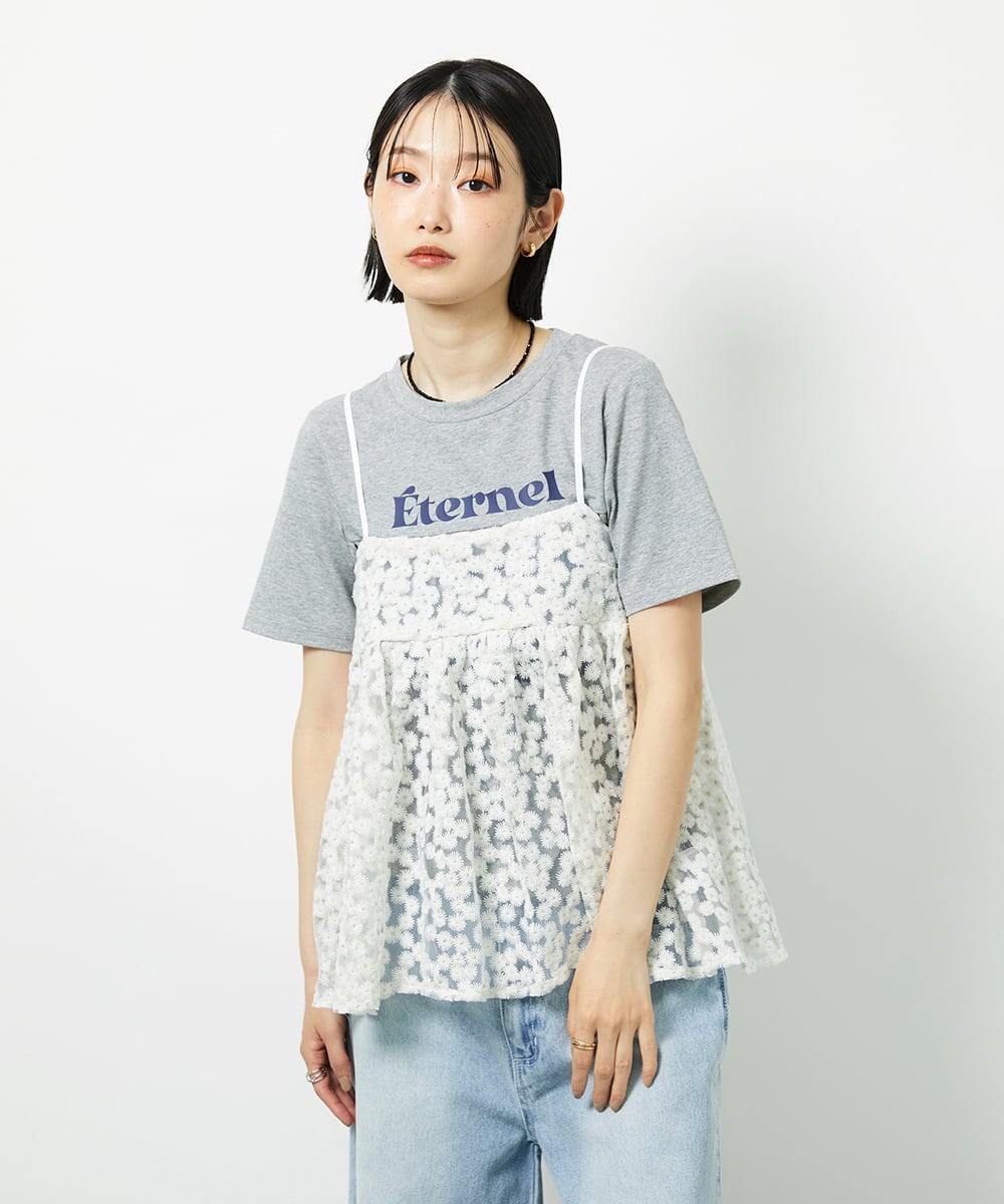 CTBID02055 TONEA(トネア) チュールフラワー刺繍キャミ ブラック