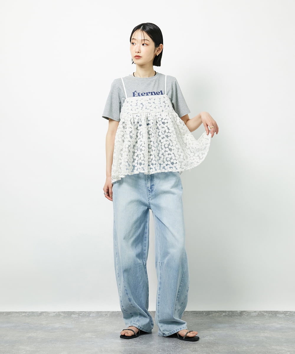 CTBID02055 TONEA(トネア) チュールフラワー刺繍キャミ ブラック
