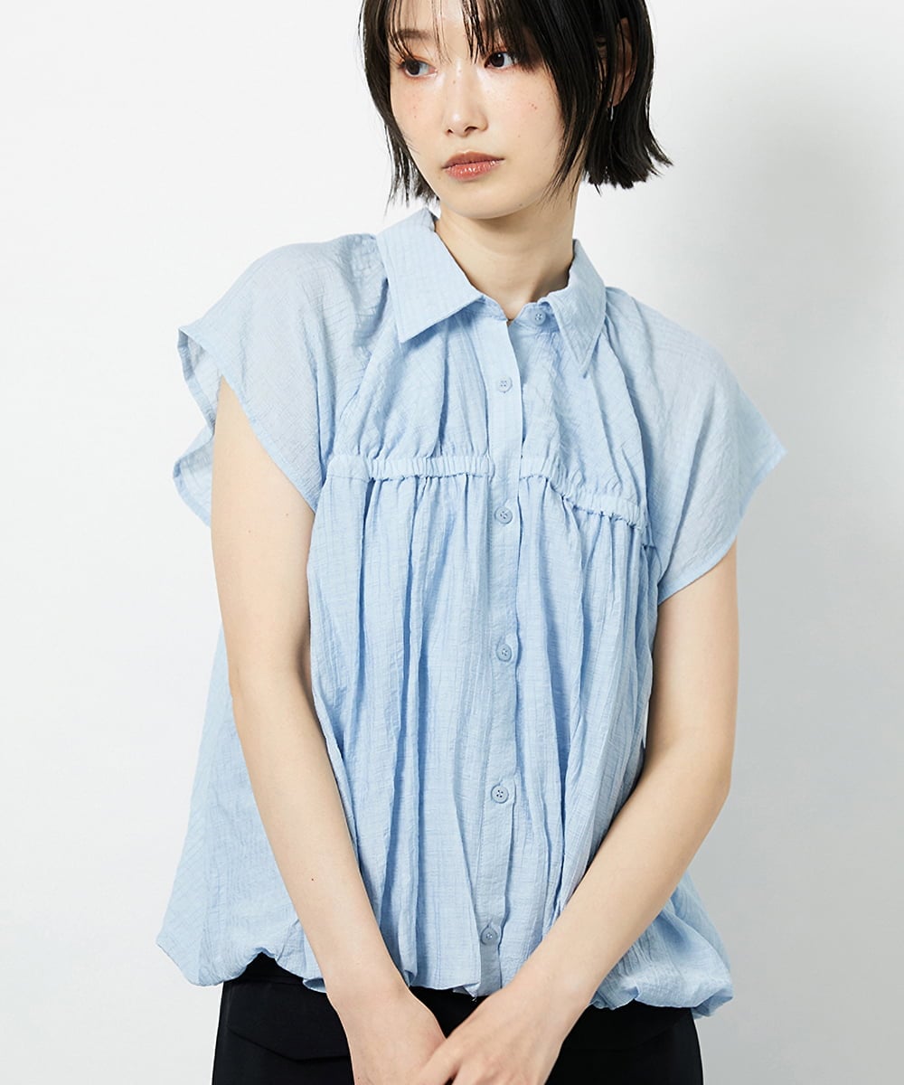 CTBID04054 TONEA(トネア) ニュアンスストライプ バルーンシャーリングシャツ ライトブルー