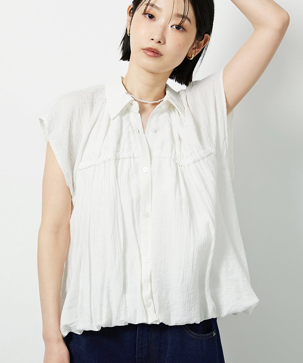 CTBID04054 TONEA(トネア) ニュアンスストライプ バルーンシャーリングシャツ ホワイト