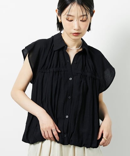 CTBID04054  ニュアンスストライプ バルーンシャーリングシャツ
