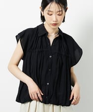 CTBID04054 TONEA(トネア) ニュアンスストライプ バルーンシャーリングシャツ ブラック