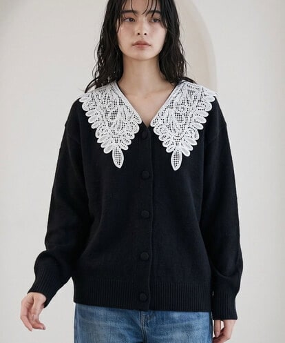 CTCAG01067 TONEA レースドッキング Vネックカーディガン