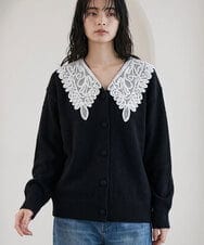 CTCAG01067 TONEA(トネア) レースドッキング Vネックカーディガン ブラック