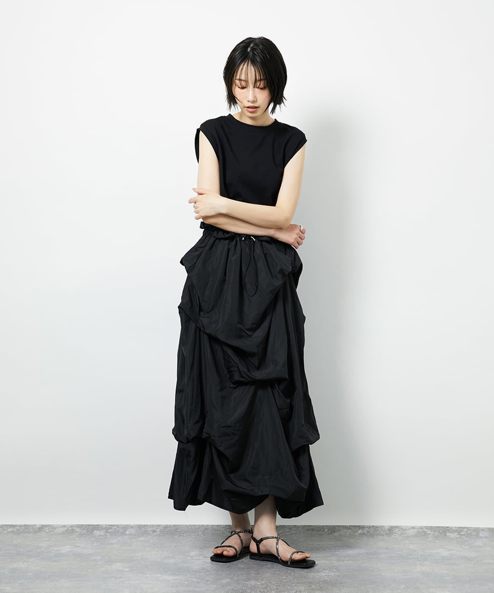 CTEID03081 TONEA(トネア) タックデザイン ドッキングワンピース ホワイト×ブラック