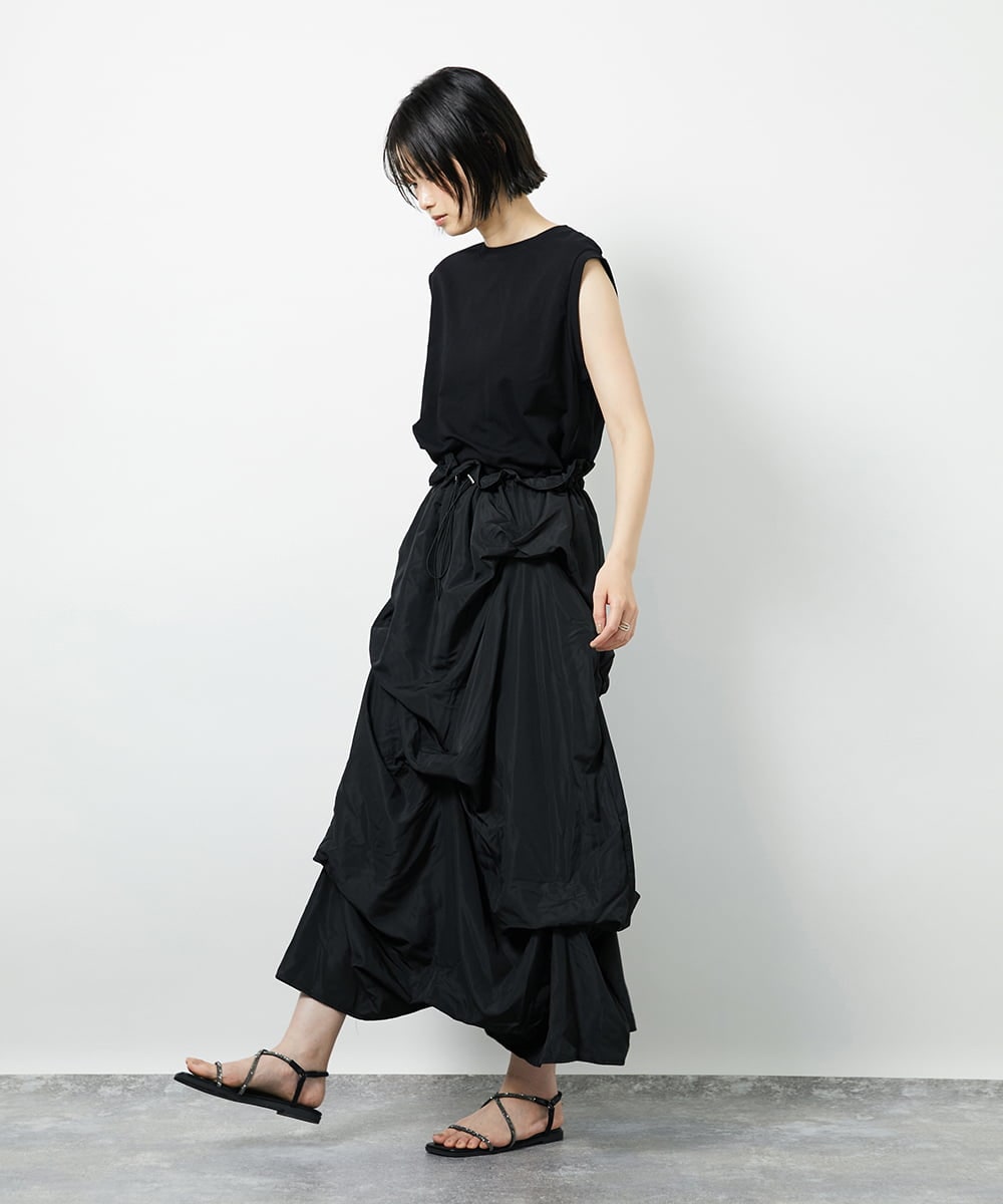 CTEID03081 TONEA(トネア) タックデザイン ドッキングワンピース ホワイト×ブラック