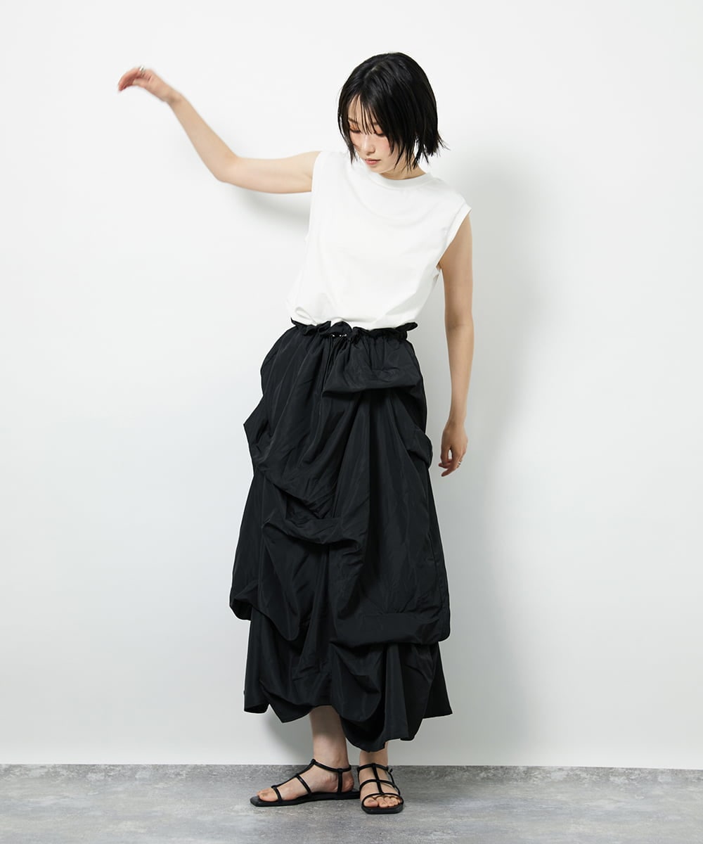 CTEID03081 TONEA(トネア) タックデザイン ドッキングワンピース ホワイト×ブラック