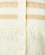 CTFID02085 TONEA(トネア) 透かし編み 配色ポロニット アイボリー