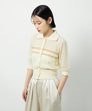 CTFID02085 TONEA(トネア) 透かし編み 配色ポロニット アイボリー