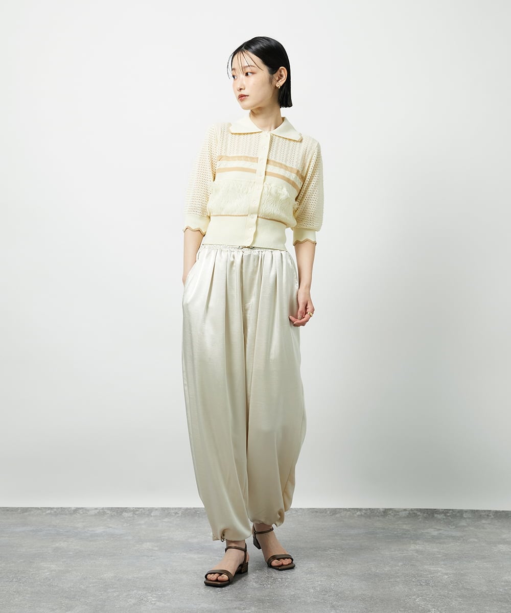 CTFID02085 TONEA(トネア) 透かし編み 配色ポロニット アイボリー