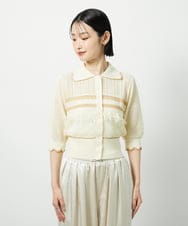CTFID02085 TONEA(トネア) 透かし編み 配色ポロニット アイボリー