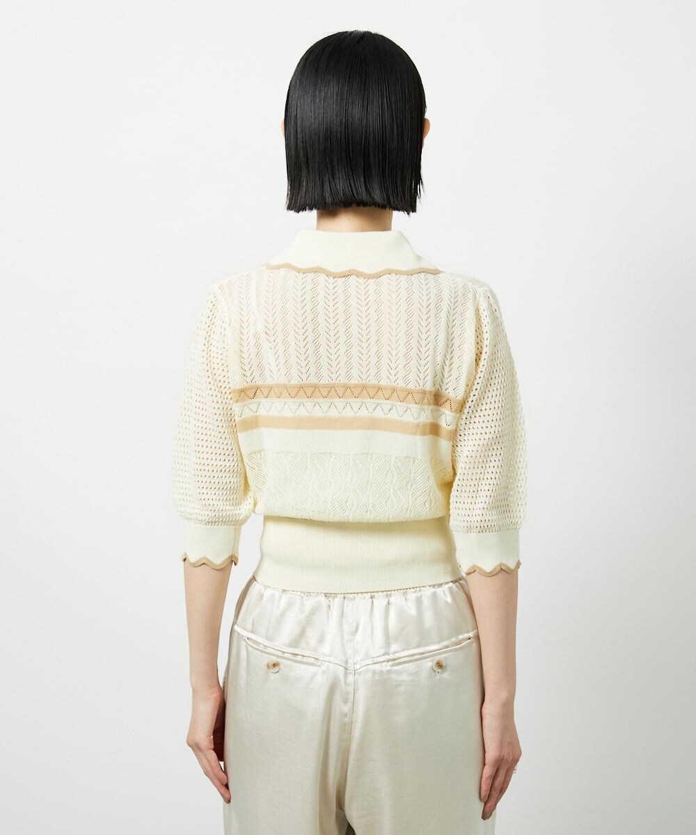 CTFID02085 TONEA(トネア) 透かし編み 配色ポロニット アイボリー