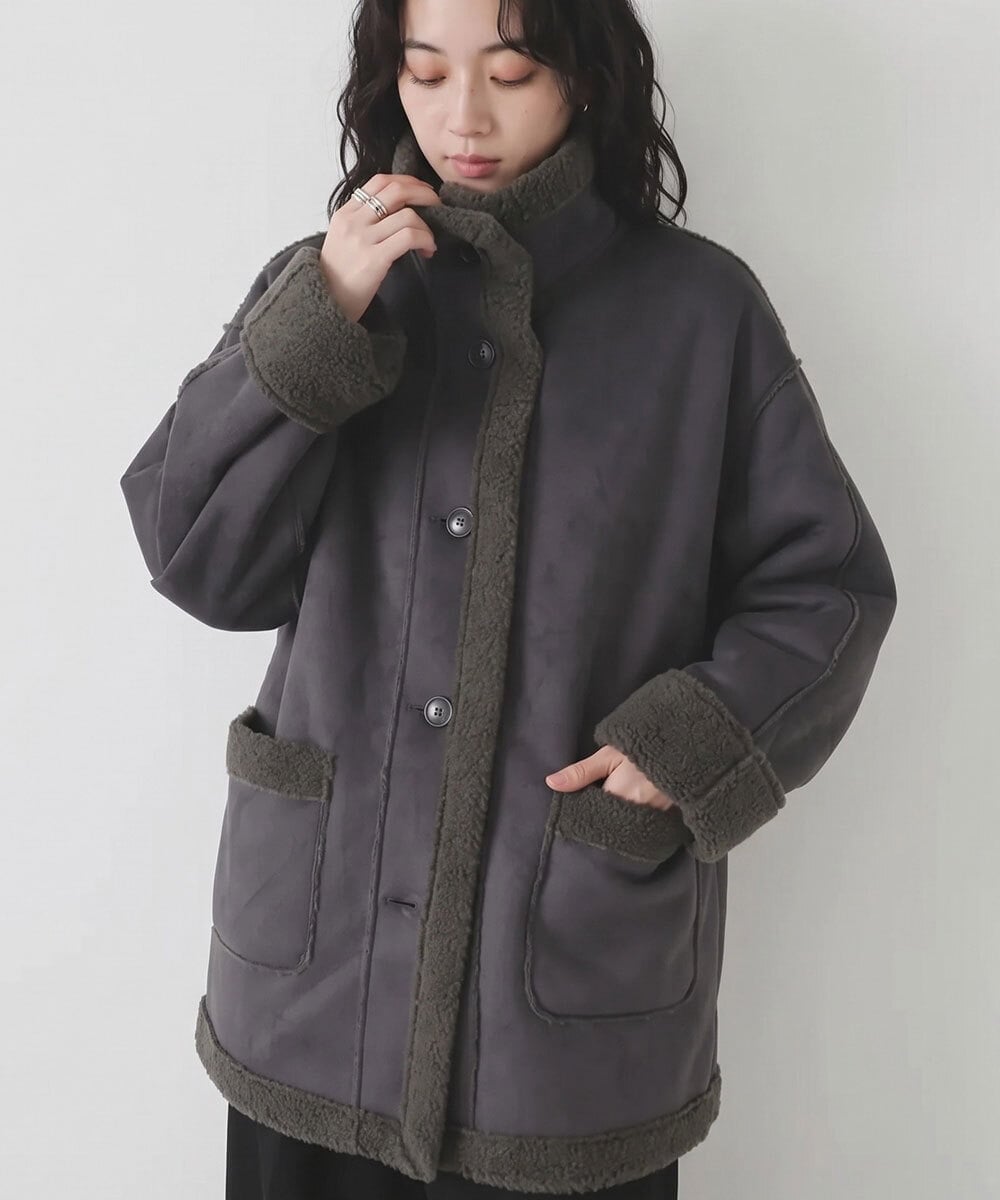 CTJAG03110 TONEA(トネア) フェイクムートンスタンドジャケット チャコール