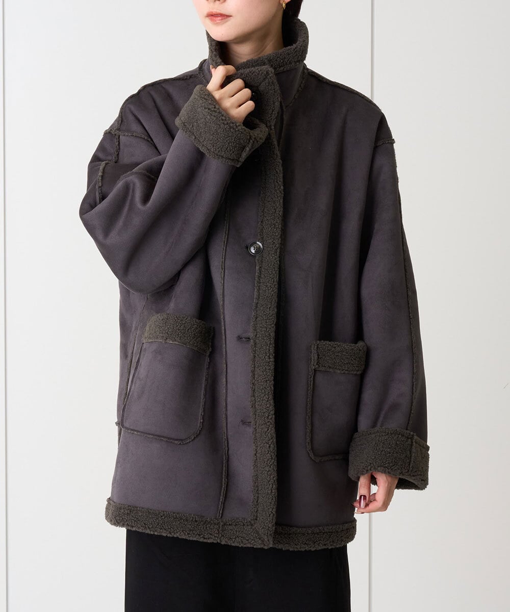 CTJAG03110 TONEA(トネア) フェイクムートンスタンドジャケット チャコール