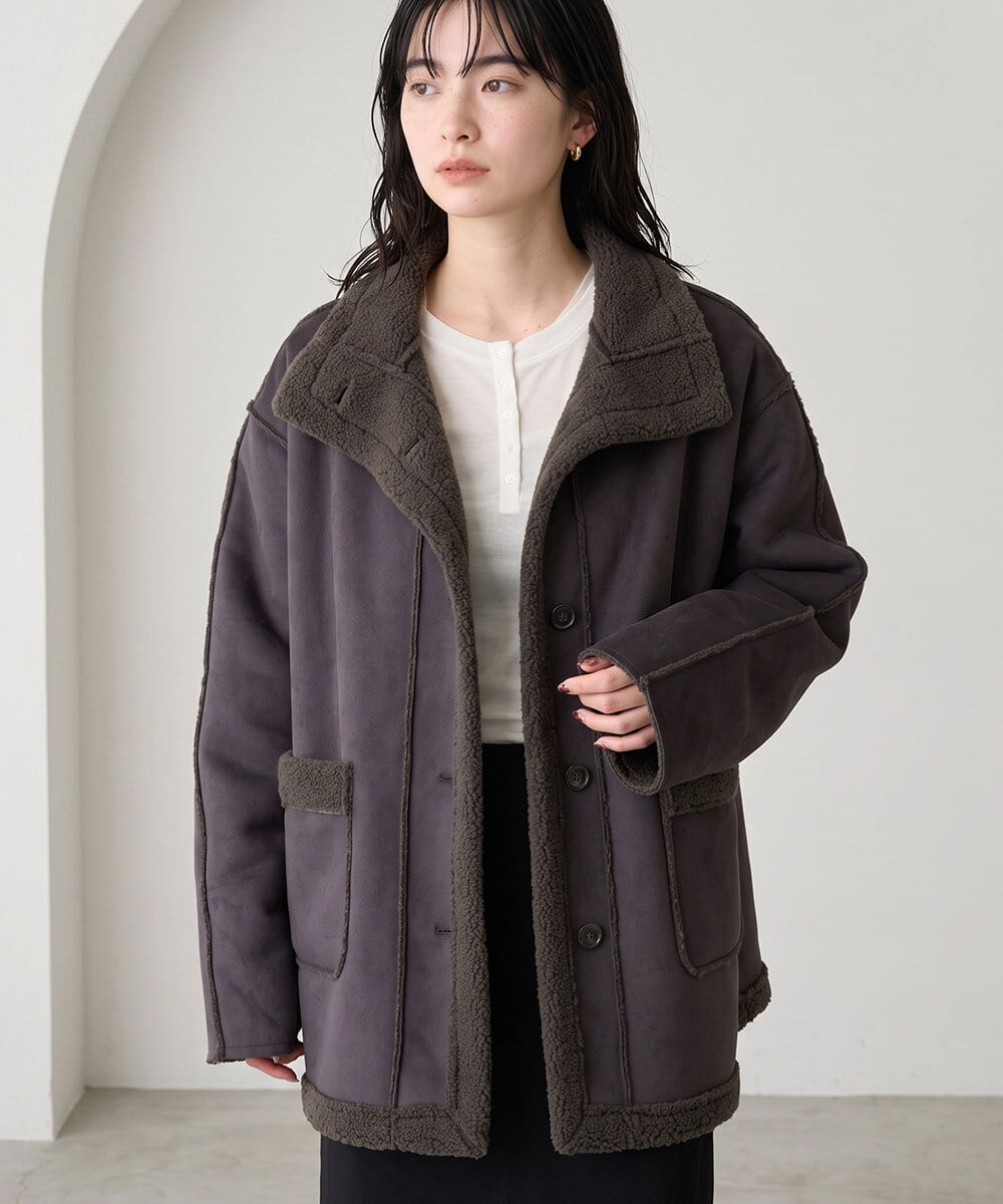 CTJAG03110 TONEA(トネア) フェイクムートンスタンドジャケット チャコール