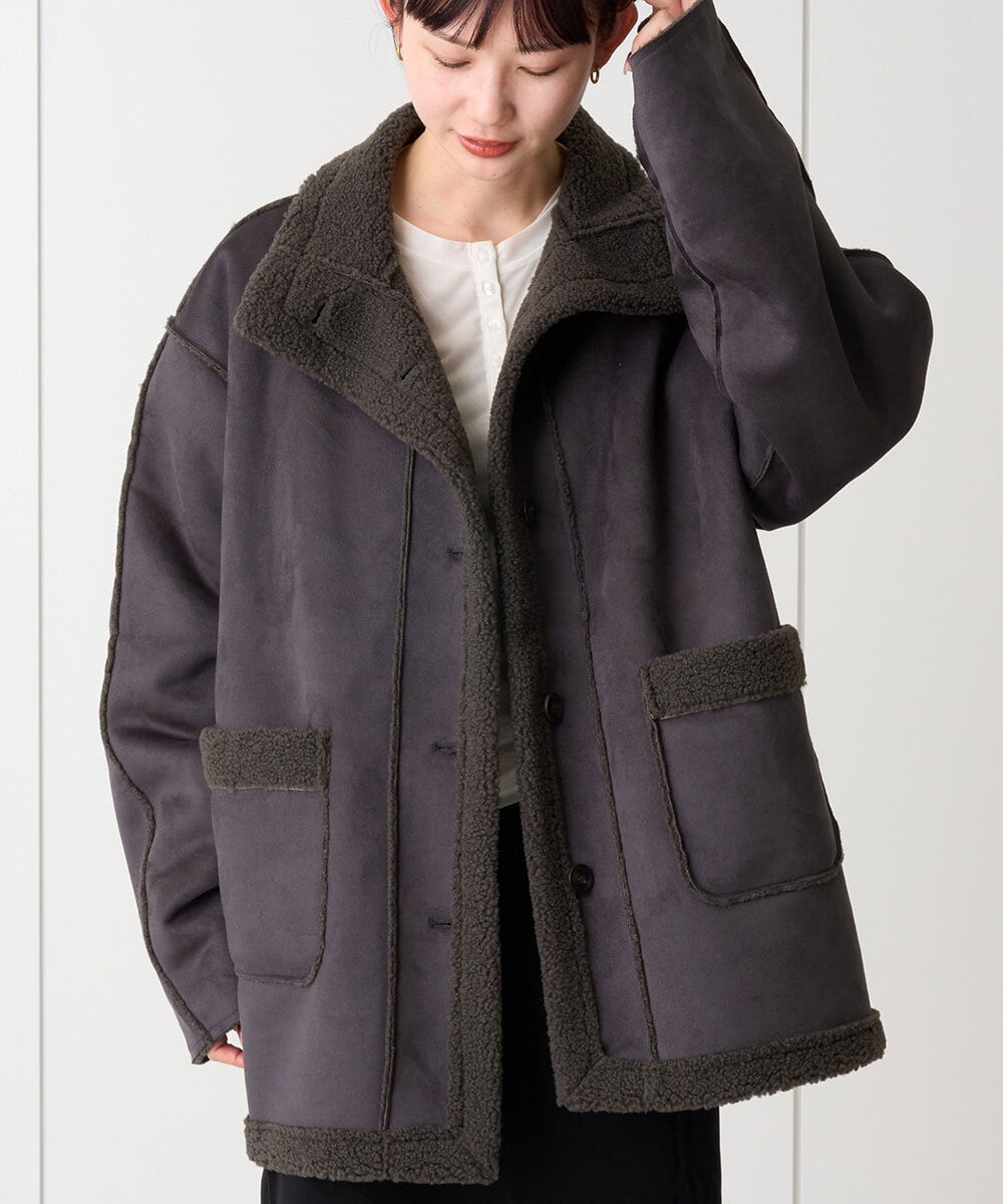 CTJAG03110 TONEA(トネア) フェイクムートンスタンドジャケット チャコール