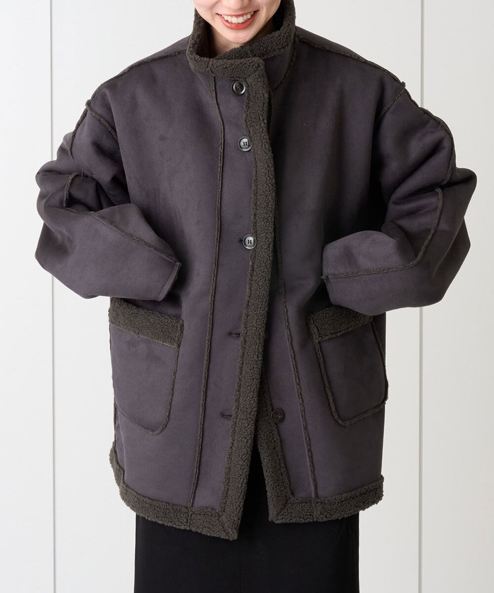 CTJAG03110 TONEA(トネア) フェイクムートンスタンドジャケット チャコール