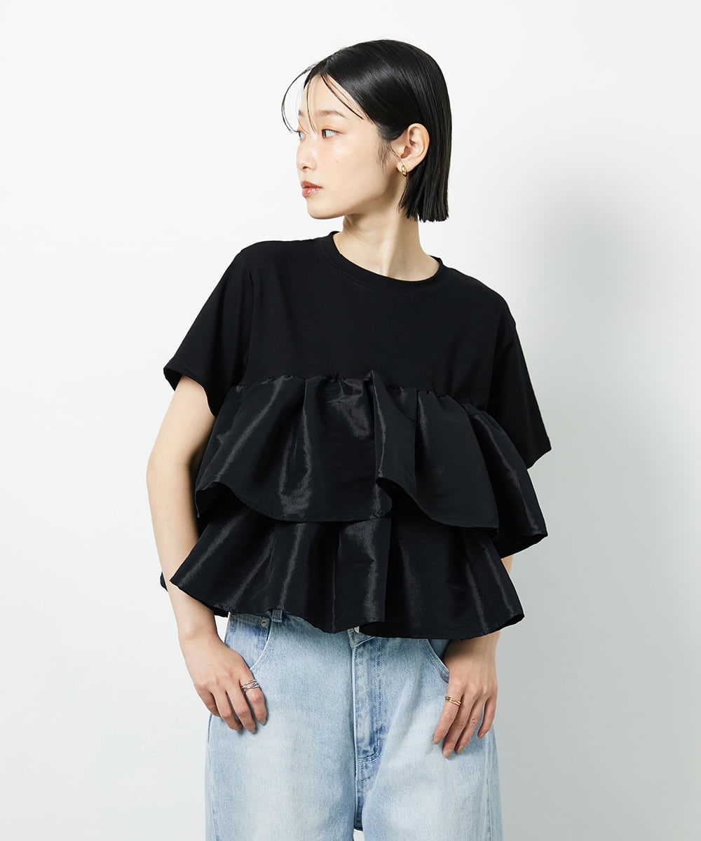 CTKID03063 TONEA(トネア) ティアードフリルTシャツ ブラック
