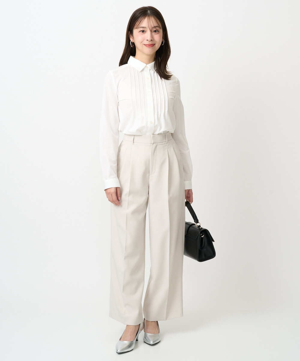 F1BFD02110 MK MICHEL KLEIN(小さいサイズ)(メゾン ドゥ サンク) 【小さいサイズ】ストレッチジャージシャツ/洗濯機で洗える ライトグレー