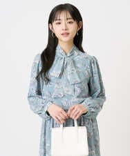F1BGD01140 MK MICHEL KLEIN(小さいサイズ)(メゾン ドゥ サンク) 【小さいサイズ】ボウタイ付き花柄シフォンブラウス/洗濯機で洗える ミントブルー