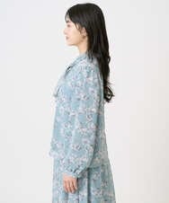 F1BGD01140 MK MICHEL KLEIN(小さいサイズ)(メゾン ドゥ サンク) 【小さいサイズ】ボウタイ付き花柄シフォンブラウス/洗濯機で洗える ミントブルー