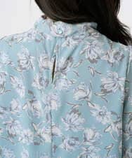 F1BGD01140 MK MICHEL KLEIN(小さいサイズ)(メゾン ドゥ サンク) 【小さいサイズ】ボウタイ付き花柄シフォンブラウス/洗濯機で洗える ミントブルー