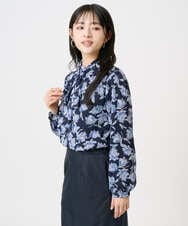 F1BGD01140 MK MICHEL KLEIN(小さいサイズ)(メゾン ドゥ サンク) 【小さいサイズ】ボウタイ付き花柄シフォンブラウス/洗濯機で洗える ミントブルー