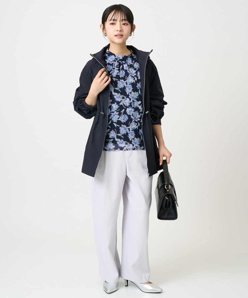 F1BGD01140 MK MICHEL KLEIN(小さいサイズ)(メゾン ドゥ サンク) 【小さいサイズ】ボウタイ付き花柄シフォンブラウス/洗濯機で洗える ミントブルー