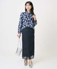 F1BGD01140 MK MICHEL KLEIN(小さいサイズ)(メゾン ドゥ サンク) 【小さいサイズ】ボウタイ付き花柄シフォンブラウス/洗濯機で洗える ミントブルー