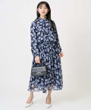 F1BGD01140 MK MICHEL KLEIN(小さいサイズ)(メゾン ドゥ サンク) 【小さいサイズ】ボウタイ付き花柄シフォンブラウス/洗濯機で洗える ミントブルー