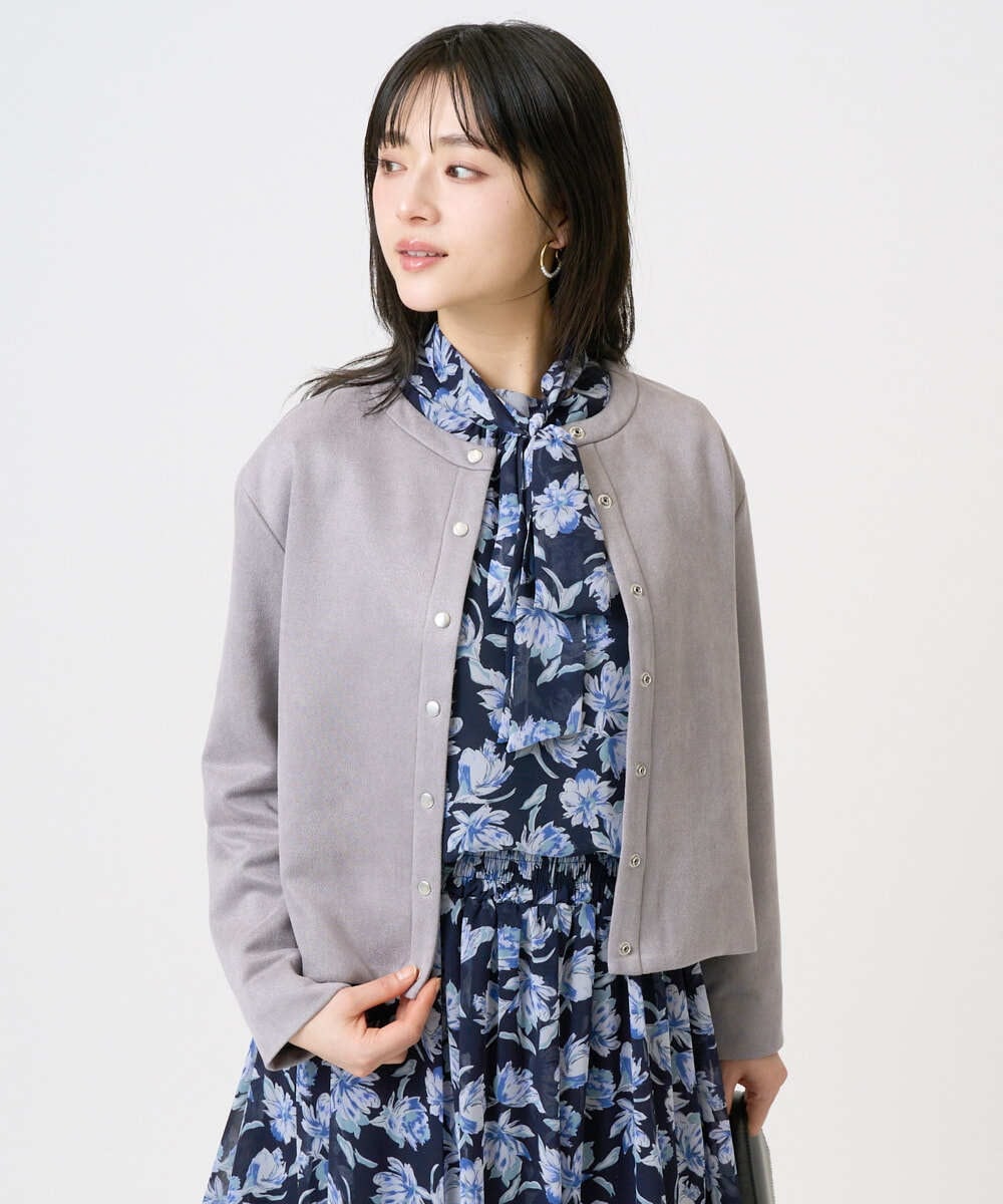 F1BGD01140 MK MICHEL KLEIN(小さいサイズ)(メゾン ドゥ サンク) 【小さいサイズ】ボウタイ付き花柄シフォンブラウス/洗濯機で洗える ミントブルー