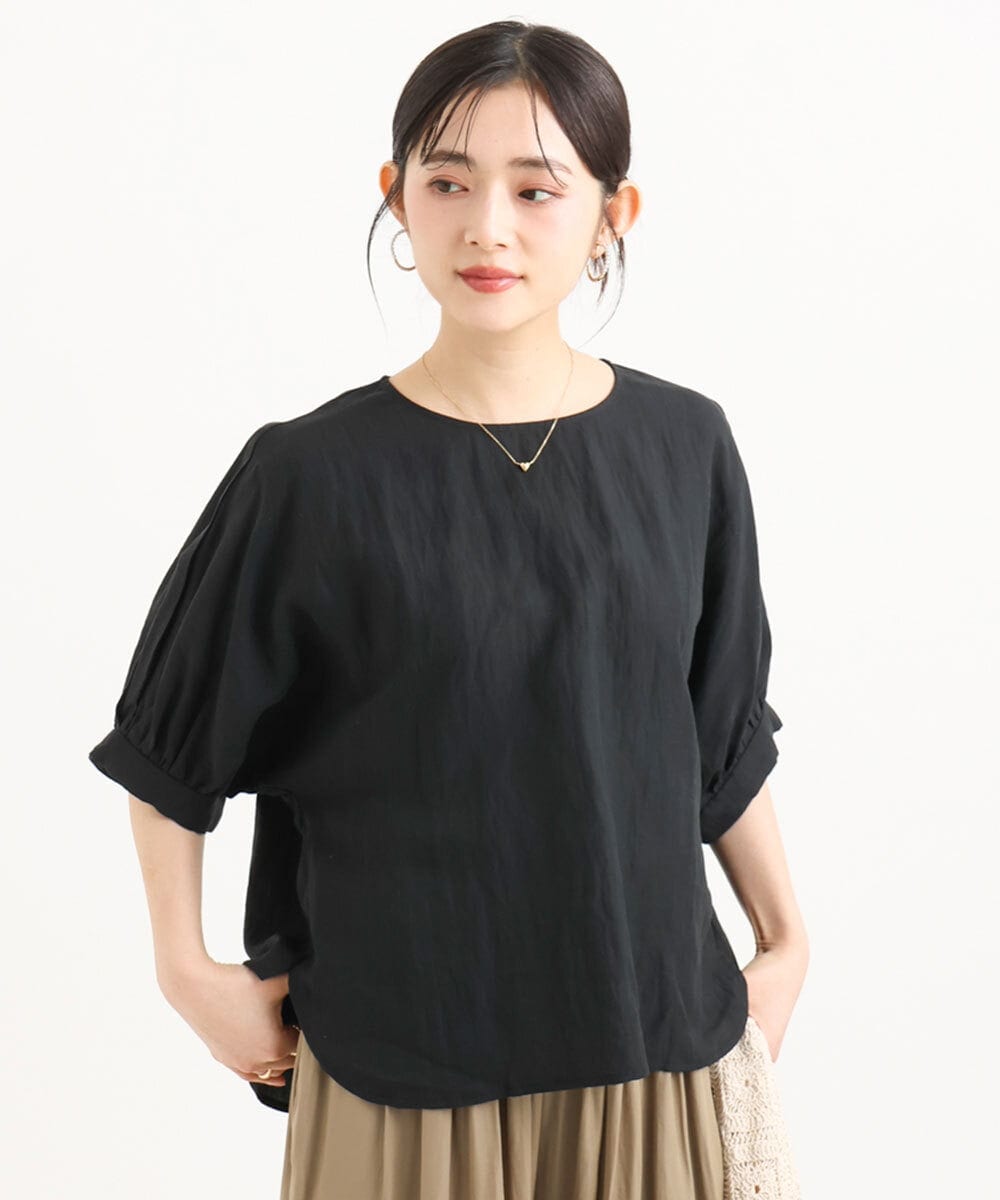 F1BGD55150 MK MICHEL KLEIN(小さいサイズ)(メゾン ドゥ サンク) 【小さいサイズ】[UVカット/接触冷感/洗える]ボリュームスリーブブラウス ブラック