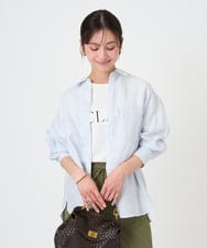 F1BGE47150 MK MICHEL KLEIN(小さいサイズ)(メゾン ドゥ サンク) 【小さいサイズ】リネン混ストライプシャツブラウス/接触冷感/洗える ホワイト×ライトブルー