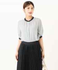 F1BJD30150 MK MICHEL KLEIN(小さいサイズ)(メゾン ドゥ サンク) 【小さいサイズ】[洗える]ダイヤモチーフ幾何柄ブラウス ブラック