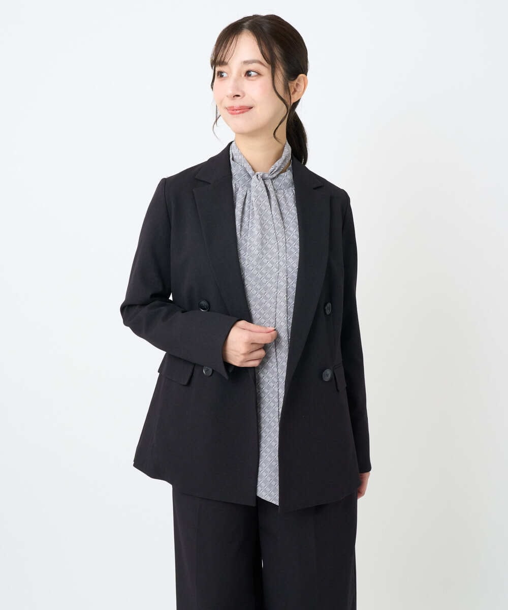 F1DAE45230 MK MICHEL KLEIN(小さいサイズ)(メゾン ドゥ サンク) 【小さいサイズ】ダブルブレストジャケット/洗える ブラック
