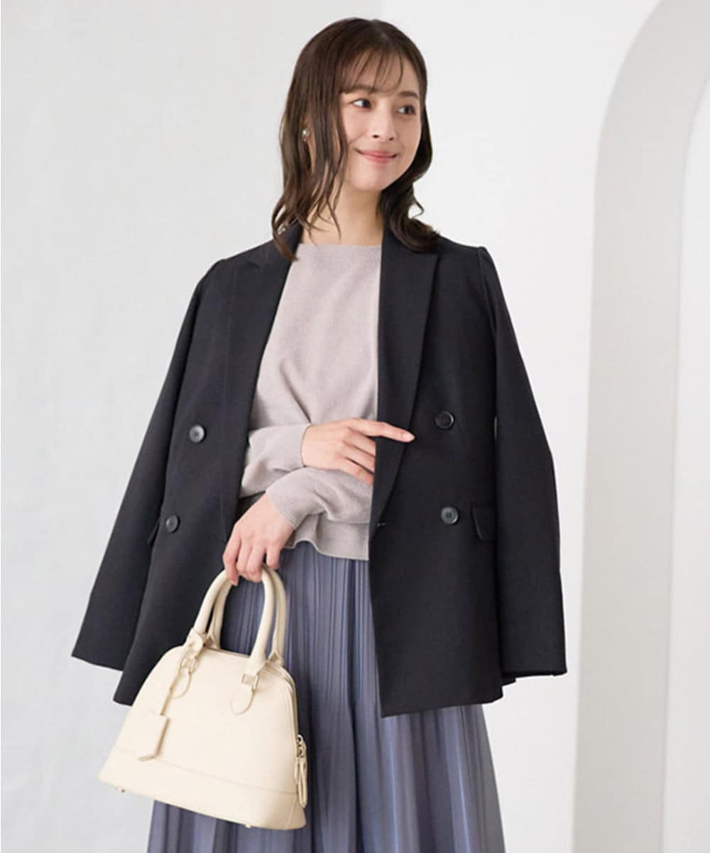 F1DAE45230 MK MICHEL KLEIN(小さいサイズ)(メゾン ドゥ サンク) 【小さいサイズ】ダブルブレストジャケット/洗える ブラック
