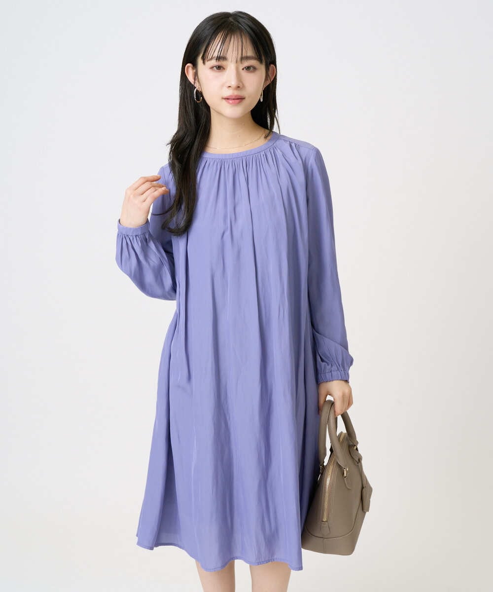F1EGD26210 MK MICHEL KLEIN(小さいサイズ)(メゾン ドゥ サンク) 【小さいサイズ】サテンギャザーワンピース/洗える パープル