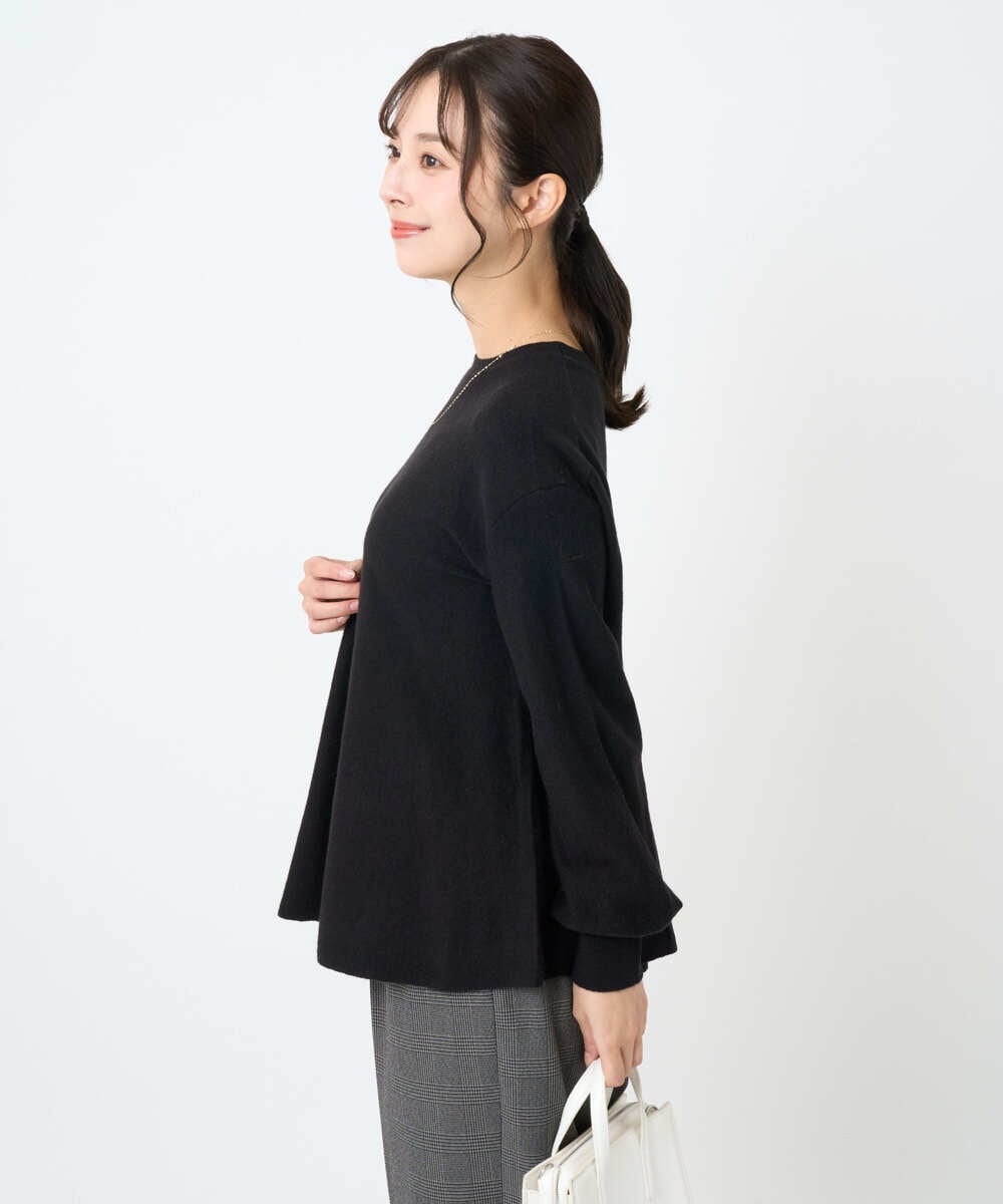F1FAD40150 MK MICHEL KLEIN(小さいサイズ)(メゾン ドゥ サンク) 【小さいサイズ】フレアーシルエットチュニックニット/洗える ライトブルー