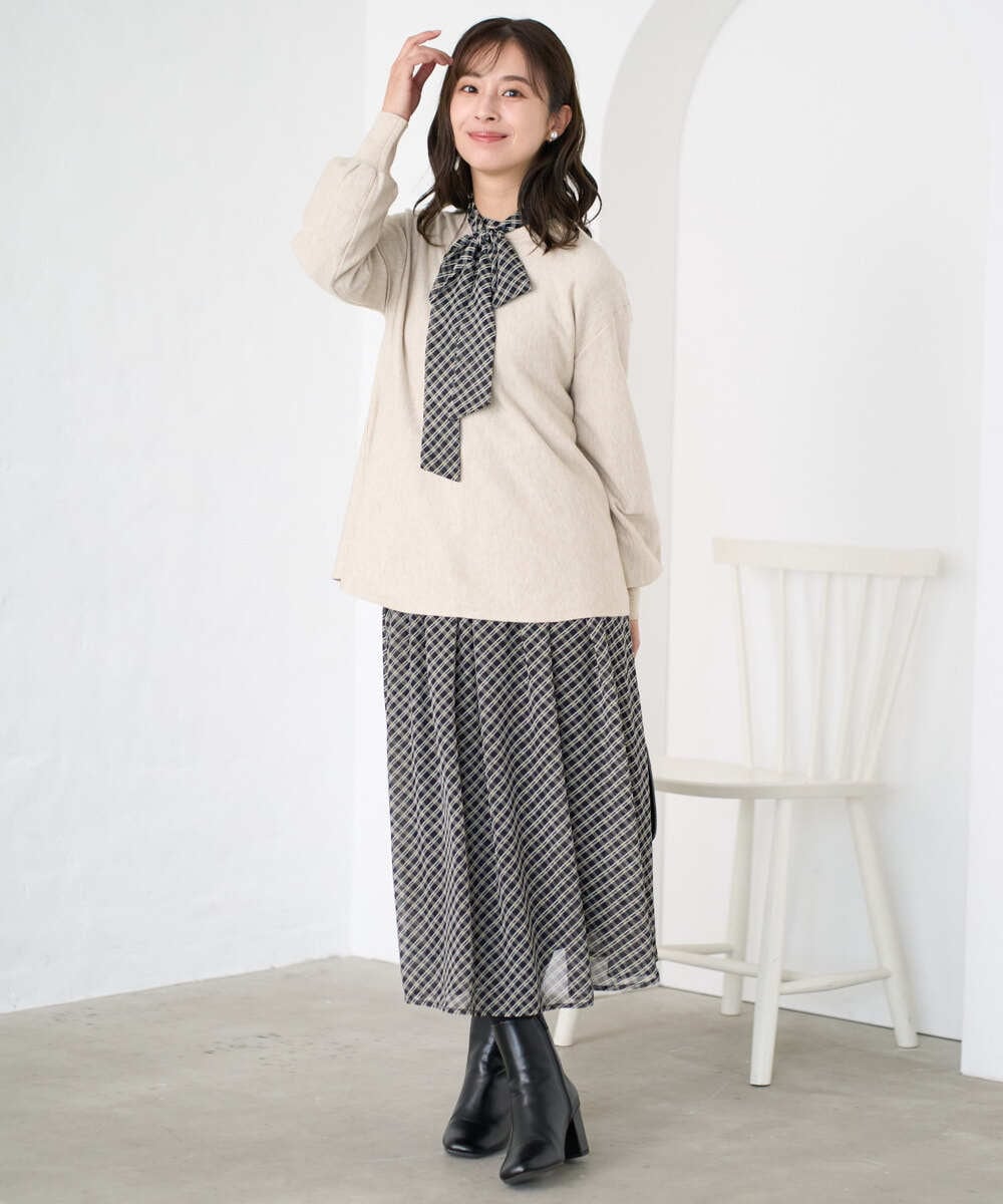 F1FAD40150 MK MICHEL KLEIN(小さいサイズ)(メゾン ドゥ サンク) 【小さいサイズ】フレアーシルエットチュニックニット/洗える ライトブルー