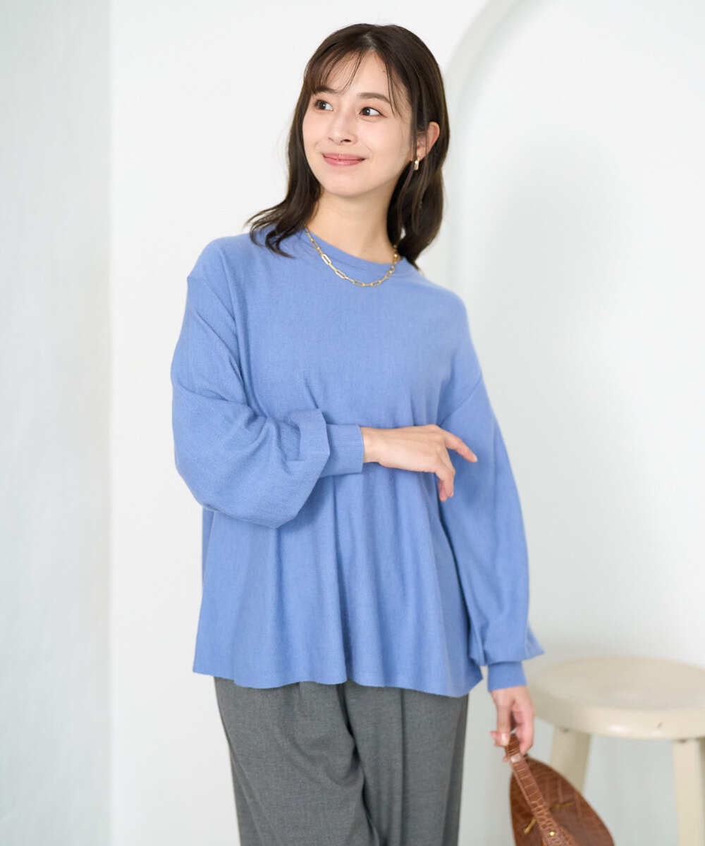F1FAD40150 MK MICHEL KLEIN(小さいサイズ)(メゾン ドゥ サンク) 【小さいサイズ】フレアーシルエットチュニックニット/洗える ライトブルー