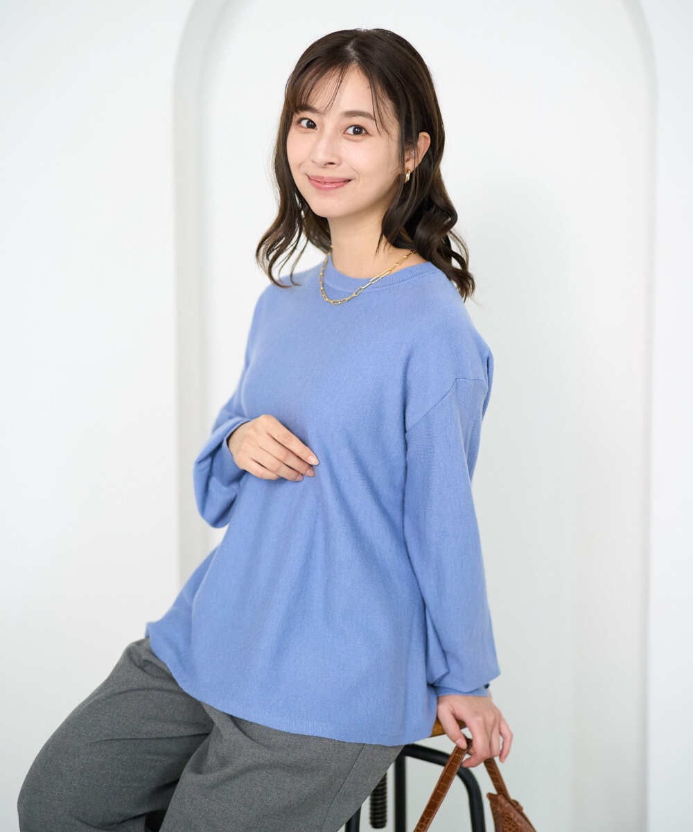 F1FAD40150 MK MICHEL KLEIN(小さいサイズ)(メゾン ドゥ サンク) 【小さいサイズ】フレアーシルエットチュニックニット/洗える ライトブルー