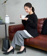 F1FAD40150 MK MICHEL KLEIN(小さいサイズ)(メゾン ドゥ サンク) 【小さいサイズ】フレアーシルエットチュニックニット/洗える ライトブルー