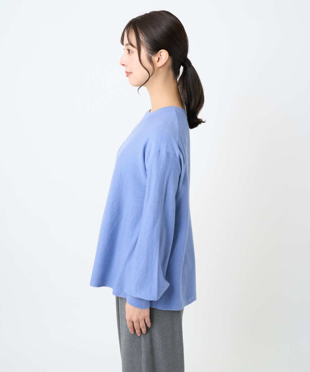 F1FAD40150 MK MICHEL KLEIN(小さいサイズ)(メゾン ドゥ サンク) 【小さいサイズ】フレアーシルエットチュニックニット/洗える ライトブルー