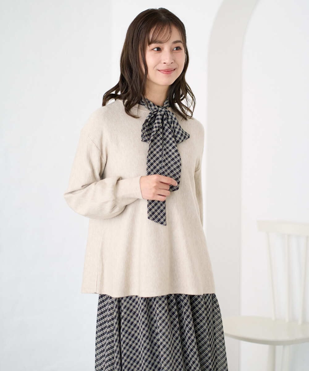 F1FAD40150 MK MICHEL KLEIN(小さいサイズ)(メゾン ドゥ サンク) 【小さいサイズ】フレアーシルエットチュニックニット/洗える ベージュ