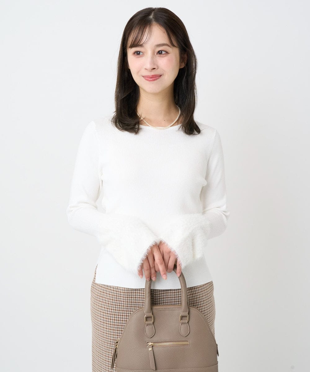 F1FAD41140 MK MICHEL KLEIN(小さいサイズ)(メゾン ドゥ サンク) 【小さいサイズ】フェザー切替えコンパクトリブニット/洗える ライトイエロー