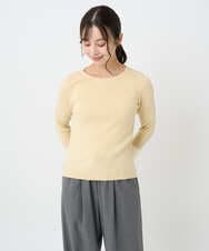 F1FAD41140 MK MICHEL KLEIN(小さいサイズ)(メゾン ドゥ サンク) 【小さいサイズ】フェザー切替えコンパクトリブニット/洗える ライトイエロー