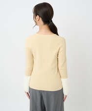 F1FAD41140 MK MICHEL KLEIN(小さいサイズ)(メゾン ドゥ サンク) 【小さいサイズ】フェザー切替えコンパクトリブニット/洗える ライトイエロー