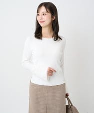 F1FAD41140 MK MICHEL KLEIN(小さいサイズ)(メゾン ドゥ サンク) 【小さいサイズ】フェザー切替えコンパクトリブニット/洗える ホワイト
